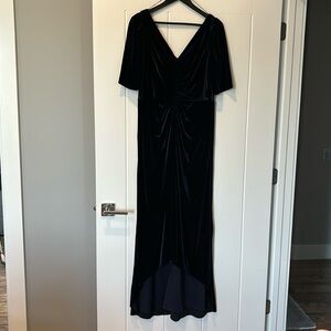 Sleeve V neck & back evening gown